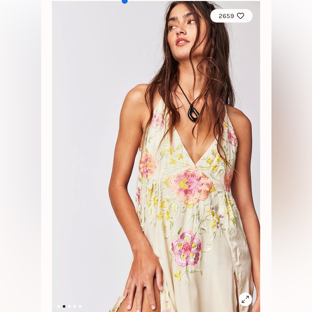 Free people Full Bloom Colorful Embroidered Handkerchief Hem Tunic top L - Picture 2 of 11